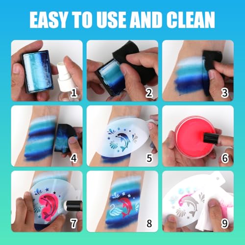 Face Paint Stencils Kit with 6 Sponges - 60 Reusable Designs