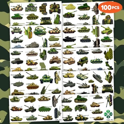 100 PCS Military Tank Temporary Tattoos for Kids