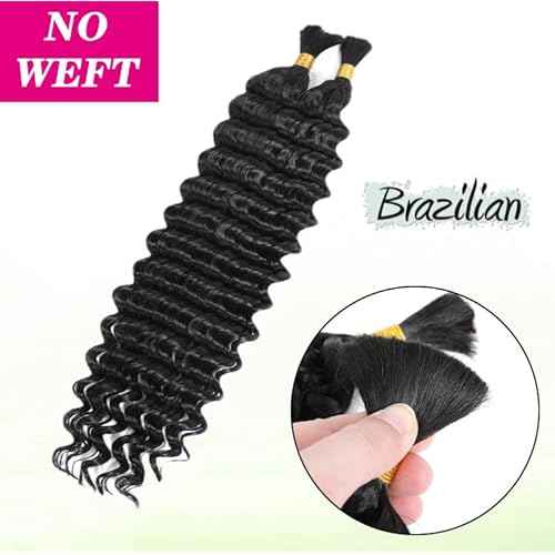 Human Braiding Hair for Boho Braids Bohemian 18 inch Deep Wave Bulk Human Braiding Hair 100% Virgin Human Hair Extensions