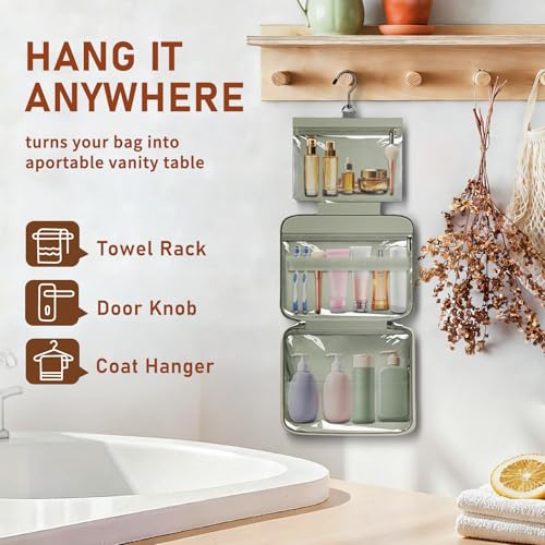 Folding Toiletry Bag with Hanging Hook - 3-Layer Waterproof Organizer