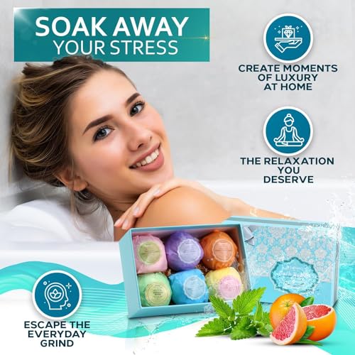 Bellisso 6 Pack XXL Bath Bombs with Natural Dead Sea Salt & Essential Oils - 4.1 oz Each Gift Set