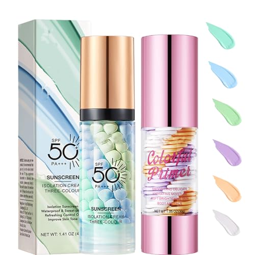 Makeup Primer, Color Correcting Primer, SPF 50 Sunscreen, Hydrating Face Primer, One Step Isolation Cream, Long Lasting Foundation Moisturizing Facial Concealer (Primer 02+03, 2.45 Ounce (Pack of 2))