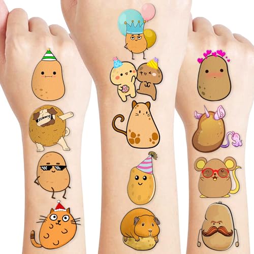 96PCS Potato Temporary Tattoos, 8 Sheets Party Favors