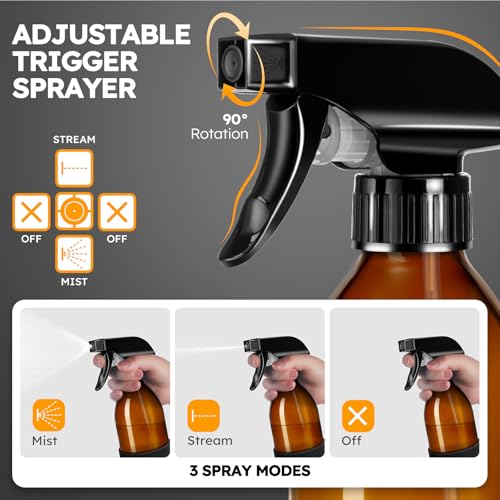 Tecohouse 2 Pack 8oz Amber Glass Spray Bottles with Silicone Sleeve