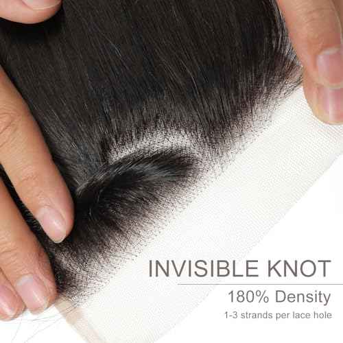 5x5 Transparent HD Lace Closure Human Hair Invisible HD Lace Closure Pre-plucked Virgin Human Hair Natural Black with Baby Hair(12Inch,Body Wave)