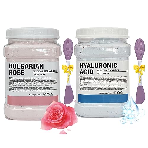 Jelly Mask Powder for Facials,Hyalorunic Acid Moisturizing Jelly Face Mask,Rose Petals Gel Jelly Face Mask,Face Masks with Double-ended Silicone Brush, 23 Fl Oz