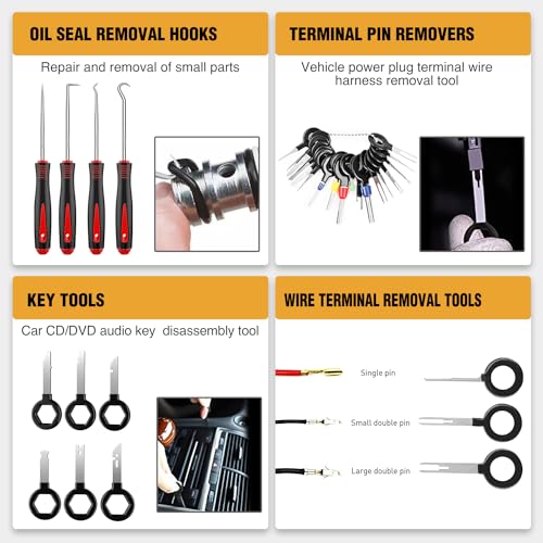 GOOACC 238Pcs Trim Removal Tool, Auto Push Pin Bumper Retainer Clip Set Fastener Terminal Remover Tool Adhesive Cable Clips Kit Car Panel Radio Removal Auto Clip Pliers, Black