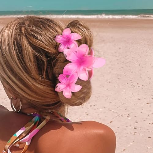 WHAVEL Hawaiian Flower Hair Accessories for Women: 4PCS Strong Hold Hibiscus Plumeria Claw Clips for Thick Hair, Summer Beach Style