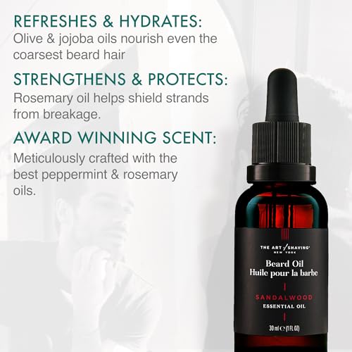 The Art of Shaving Beard Oil ? Tames & Moisturizes Beard & Mustache Hair Leaving a Healthy Shine with a Non Greasy Finish ? Award-Winning Sandalwood Scent, 1 oz