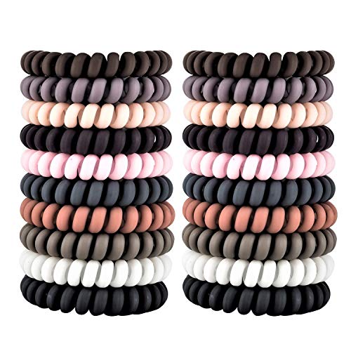 79STYLE 30Pcs Spiral Hair Ties No Crease Hair Ties No Dammage Bulk Hair Ties Coil Matte Phone Cord Ponytail Holder Coil Scrunchies Plastic Hair Coils For Women Girls (Matte10 Color-Large Size)