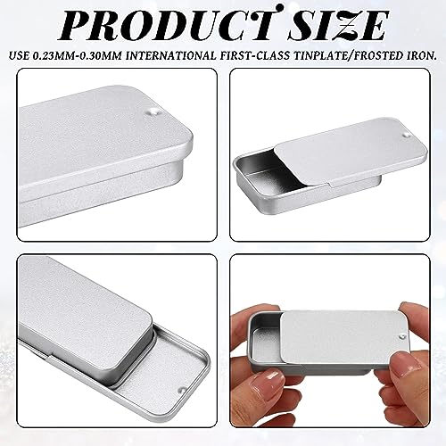 Norme 40 Pcs Small Slide Top Tin Lip Balm with Lids Rectangular Metal Containers for Lip Balm Candies Jewelry Crafts Pills Storage Kit(2.36 x 1.38 x 0.39 Inch,Silver)