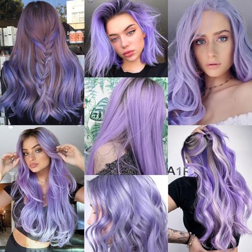 Olldag 12 PCS Light Purple Hair Extensions Clip in, 20 Inch Colored Hair Extensions Party Highlights Long Straight Synthetic Hairpieces for Women Kids Girls Halloween Christmas Cosplay