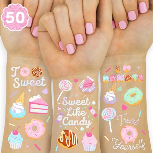 xo, Fetti Donut Temporary Tattoos - 50 Iridescent Designs