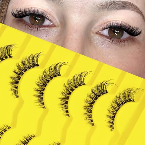 Natural Lashes Fox Eye Wispy Lashes Clear Band False Eyelashes Cat Eye Strip Lashes Foxy Lash Extensions 7 Pairs