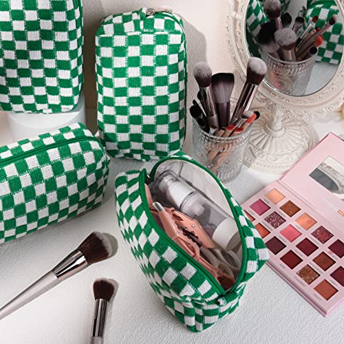 Green Checkered Makeup Bag Set 6-Pack for Women