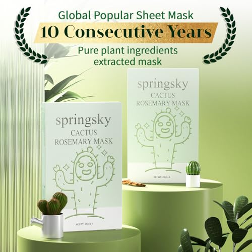 Cactus Sheet Mask,8-Pack Korean Skincare Face Mask,Deep Hydrating & Moisturizing Skincare for Dry & Sensitive Skin,Soothes Skin,Instant Calm & Glow,Korean Beauty