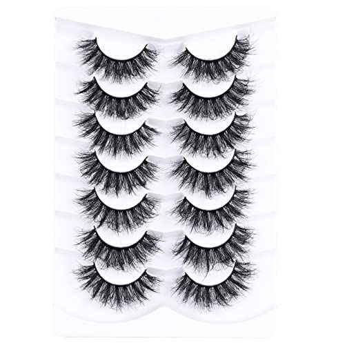 Lashes Eyelashes 8D Fluffy False Eyelashes Wispy Faux Mink Lashes Light Weight Fake Eyelashes Cat Eye Lashes 7 Pairs Pack, Black