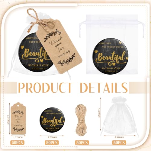 Tradder 50 Sets 2.76 Inch Inspirational Appreciation Gifts Compact Mirrors Bulk for Women Quinceanera Small Pocket Makeup Mirrors Suffer Items for Bridal Souvenir Graduation