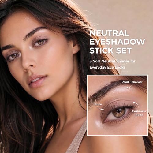Exmiloo Cream Eyeshadow Stick Set - 3 Neutral Matte & Shimmer