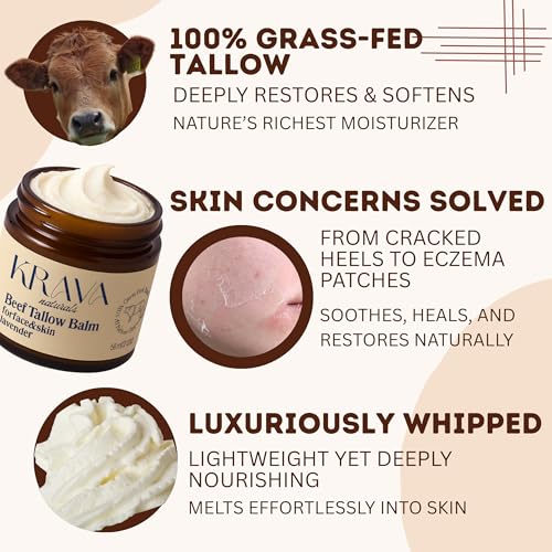 Beef Tallow for Skin, Beef Tallow for Face, Whipped Tallow Balm, Beef Tallow Moisturizer - Tallow Face Moisturizer, Tallow Cream | 100% Grass Fed, Unscented, 2 oz
