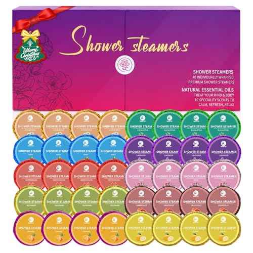 40 PCS Shower Steamers Aromatherapy for Women or Men, 10 Scent Shower Bomb Organic with Natural Essential Oil Relaxation, White Elephant Gifts Birthday Christmas Stocking Stuffers for Her Him