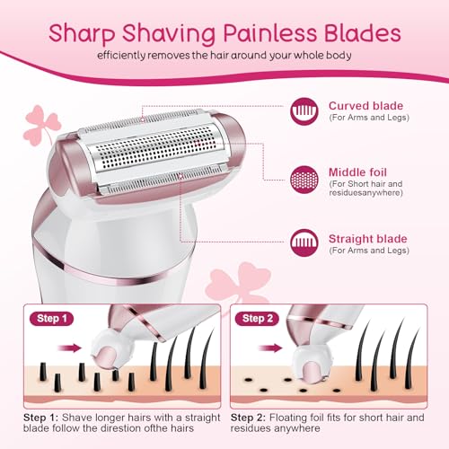 2-in-1 Bikini Trimmer for Women, Gifts for Women, Electric Shaver for Womens, Rechargeable Wet Dry Lady Hair Remover,IPX7 Waterproof, Razor for Legs(Rose Gold)