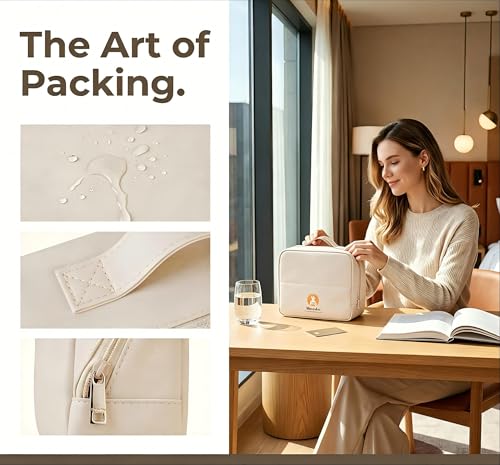 Wnnideo Standing Makeup Bag - Large Capacity Linen Cosmetic Organizer