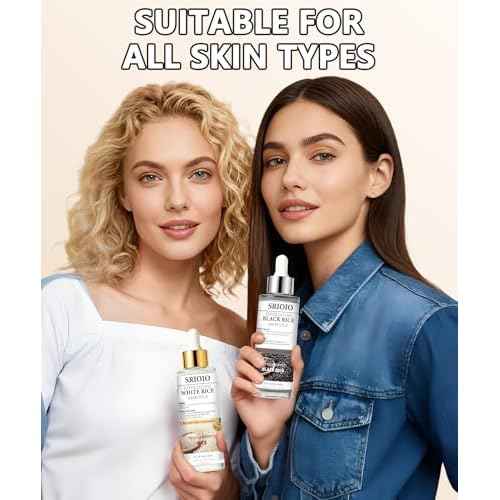 Black and White Rice Exfoliation Essence, Rice Peel Shot, 2 PCS White & Black Rice Facial Serum, Deep Cleansing to Remove Dead Skin Cells, Minimize pores suitable for All Skin Types