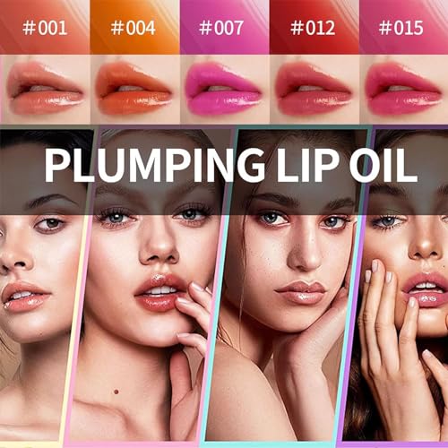 Hydrating Lip Glow Oil, Lip Oil Gloss Transparent Toot Tinted Nourishing Long Lasting Repairing Lightening Lip Lines (RASPBERRY) 0.2 OZ
