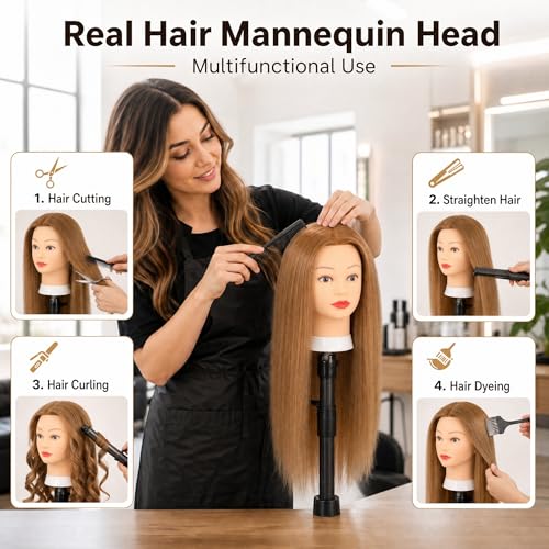 Mannequin Head 26-28" Real Human Hair Styling Practice Head