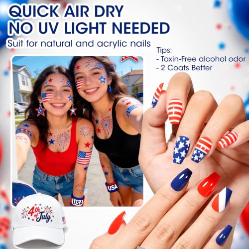 GELLEN 4th of July Nail Polish Set Blue Red White No Lamp Needed Summer