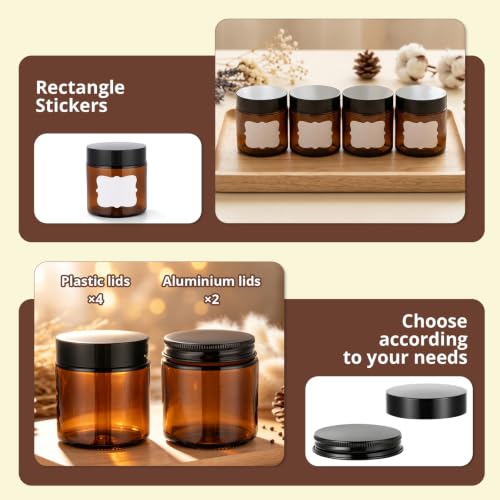 4 oz Amber Glass Jars with Lids, 4 Pack Airtight
