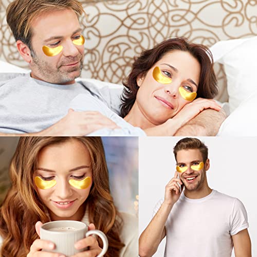 Adofect Collagen Powder Eye Mask 30 Pairs Gold Under Eye Gel Pads, Hyaluronic Acid Under Eye Mask Gel Patches for Puffy Eye Reducing Dark Circles, Eye Bags, Wrinkle, Refresh Your Eyes, Gold