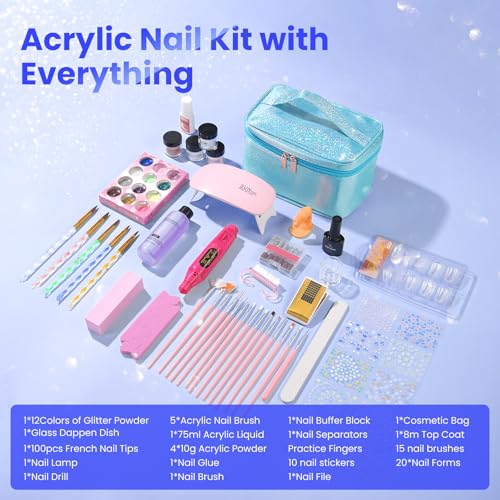 Acrylic Nail Kit for Beginners with UV Light & Practice Finger