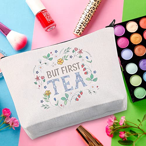 WZMPA Tea Bag Lover Cosmetic Bag Tea Drinkers Gift But First Tea Makeup Zipper Pouch Bag For Women Girls (But First Tea)