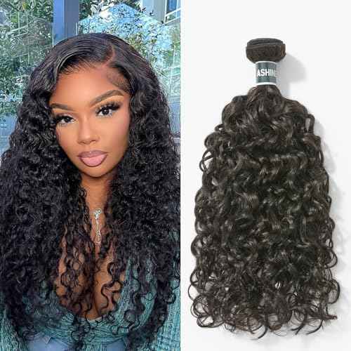 ASHINE Human Hair Bundle Deep Curly Water Wave, Unprocessed Cambodian Raw Hair 18 Inch, Flip Over Quick Weave Wet and Wave Bundles for Women Natural Black