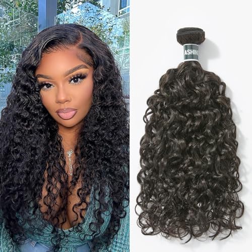 ASHINE Human Hair Bundle Deep Curly Water Wave, Unprocessed Cambodian Raw Hair 16 Inch, Flip Over Quick Weave Wet and Wave Bundles for Women Natural Black