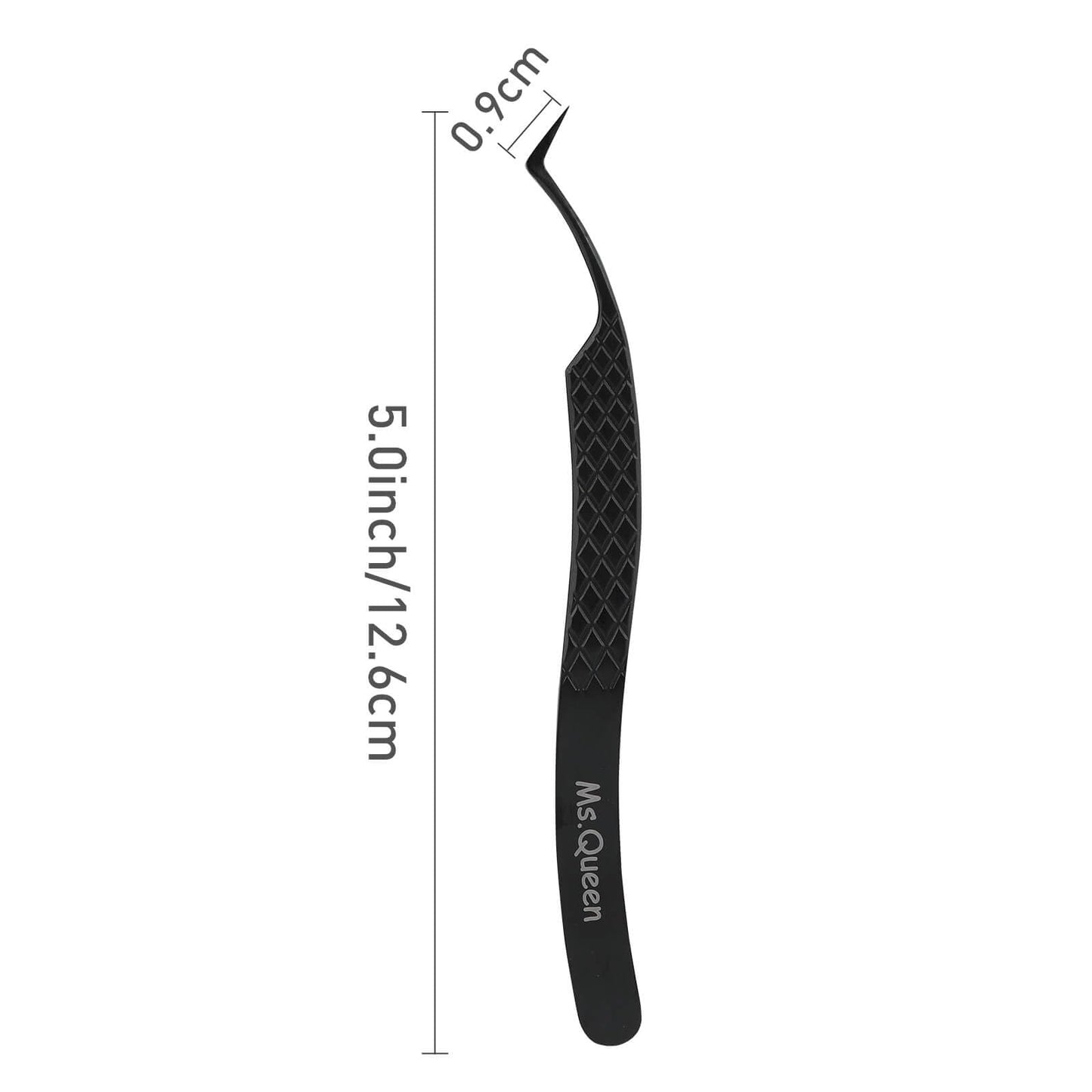 Ms.Queen Tweezers for Eyelash Extensions, Fiber Grip S-Curved Lash Tweezers for Inner Corner,Volume & Classic Lashes,Black