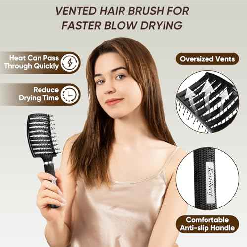 2 Pack Curved Vented Detangling Brush for Wet and Dry Hair, Paddle Styling Hair Brush for Faster Blow Drying, Detangler Brush for Women Men Curly Thick Hair