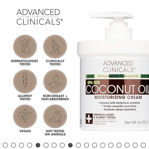 Advanced Clinicals Coconut Body Lotion Moisturizing Cream & Face Lotion For Women & Men | Coconut Lotion | Natural Coconut Oil Cream Skin Care Moisturizer Body Butter Balm For Dry Skin, 16Oz, 2-Pack