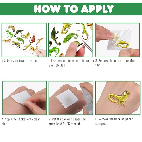 100 PCS Gecko Lizard Temporary Tattoos Themed Birthday Party Decorations Supplies Favors Decor Cute Leopard Reptile Chameleon Tattoo Stickers Gifts For Game Kids Boys Girls Classroom School Prizes