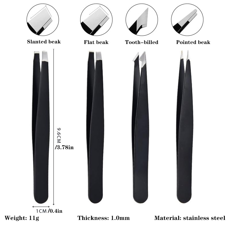 YSYZTXA 4-Piece Stainless Steel Tweezers Set for Eyebrows & Grooming