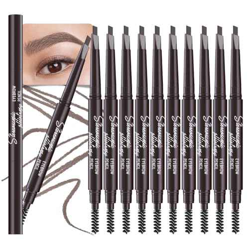 12 Pcs Ultimate Eyebrow Retractable Definer Pencils,Dual-Sided Natural Soft Textured Eyebrow Pencil, for Daily Look Eyebrow Makeup,Brow Brush,Fine Tip (12Pcs-Dark Brown-Retractable Triangle)
