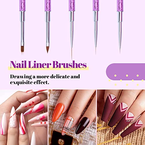 Nail Art Brushes Set, YIHUALE 5PCS Nail Art Design Pen Painting Tools Nail Liner Brush for Home DIY Manicure and Professional Nail Salon (5PCS Double-Ended Multicolor)