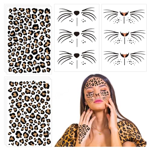 Cheetah Print Temporary Tattoo Stickers - 8 Pack Face Costume Accessories