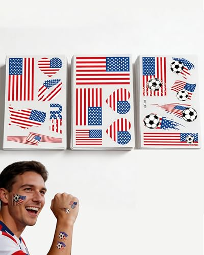 HERSAUL USA Flag Temporary Tattoos for Soccer Fans, 30 Pack - Easy Application for Match Day Celebrations