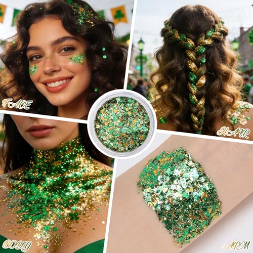 St Patrick's Day Green Glitter Gel Face Body Makeup