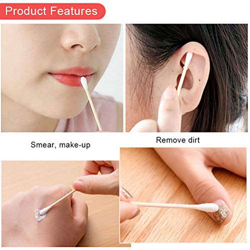 RIKWOG Cotton Swabs 200 Count with Glass Storage, Ear & Makeup Applicators
