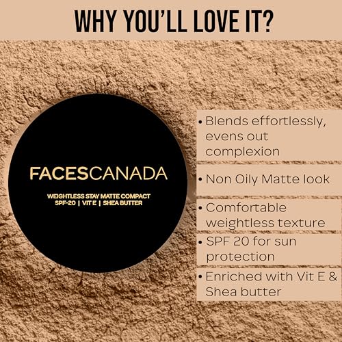 FACES CANADA Weightless Matte Finish Compact Powder - Beige 03 | 9 g | Non Oily Matte Look | Evens Out Complexion | Hides Imperfections | Blends Effortlessly | Pressed Powder For All Skin Types
