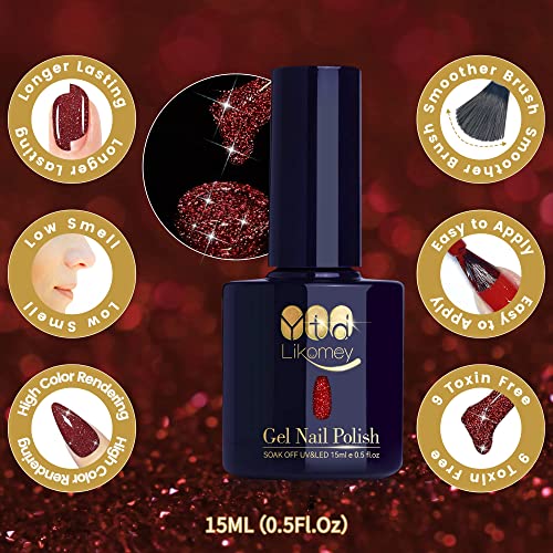 YTD Likomey Reflective Glitter Gel Nail Polish,15ml Galaxy Berry Red Flash Diamond Shimmer Gel,Sparkly Shiny Salon Home Nail Art Manicure UV Gel Varnish,SZ232